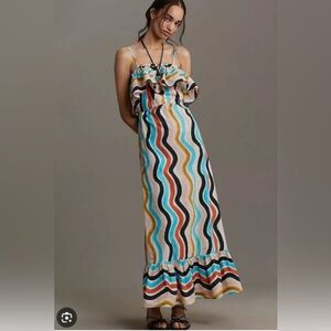NWOT Farm Rio Anthropologie wavy stripe smocked maxi dress